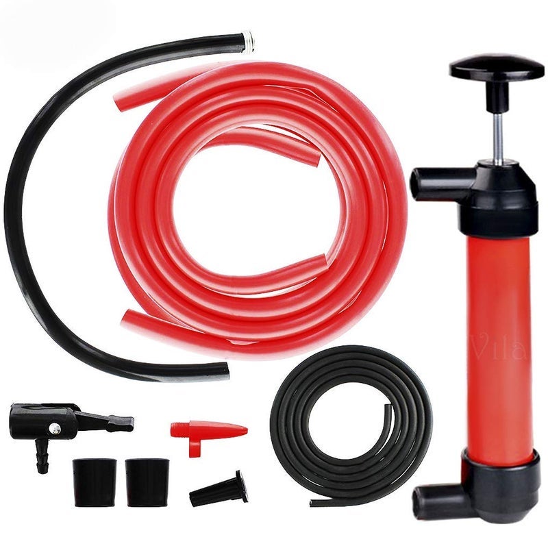 Multi-use Manual Fuel Transfer Pump Kit - Portable Water & Gas Siphon Pump, 15" Siphon Hose, Liquid Transfer for Automotive, Rain Barrels & Water Gardens